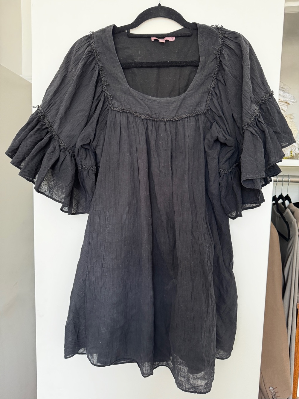 Calypso St Barth Black Ruffle Sleeve mini dress
